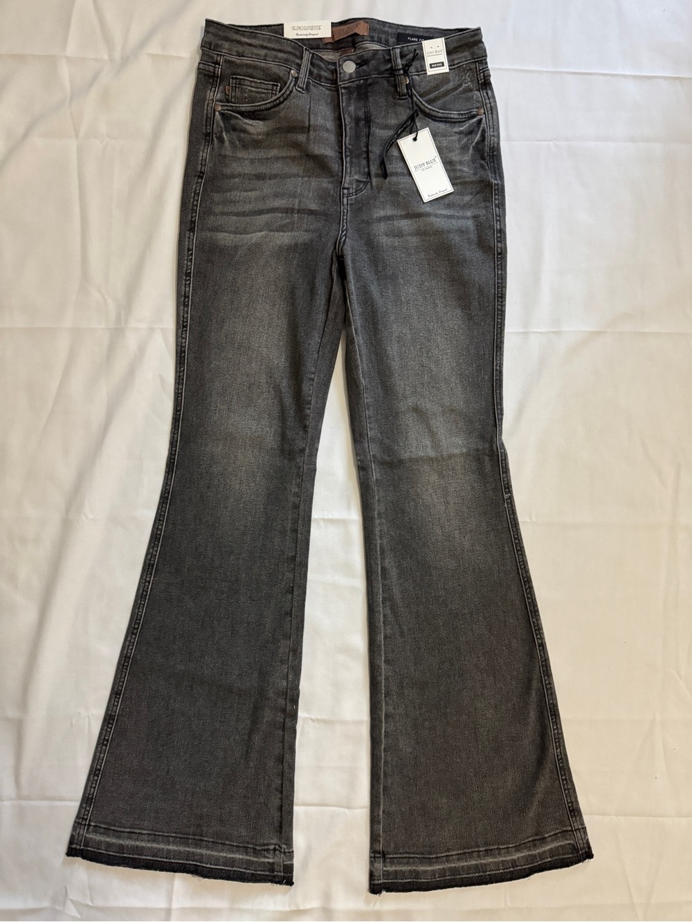 NWT Judy Blue Tummy Control Washed Gray Release Hem Flare Jeans Medium Rise - Picture 9 of 10